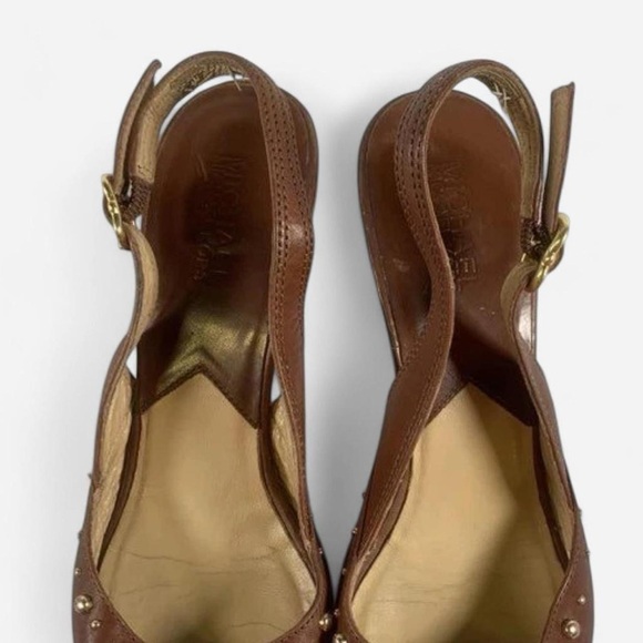 Michael Kors Brown Leather Studded Slingback Kitten Heels Sz 8 - Picture 7 of 7